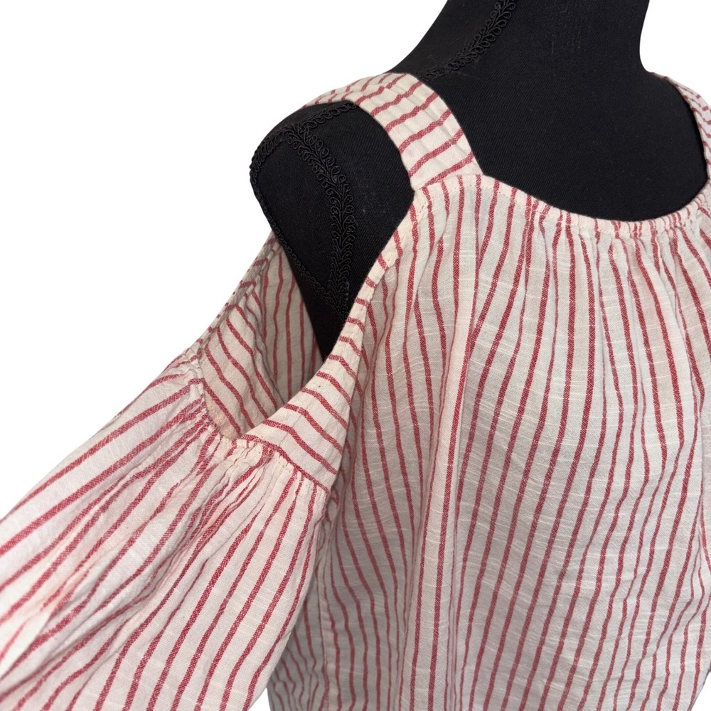 Madewell Women Large Cold Shoulder‎ Top Women Red White Striped Cotton Boho - Picture 3 of 11